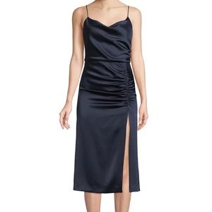 Alice and Olivia Dion Ruched Slip Midi Dress